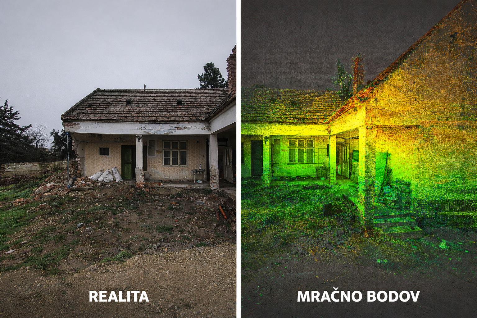 Porovnanie: realita vs. mračno bodov